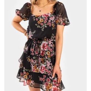 Floral Black Tiered Dress
